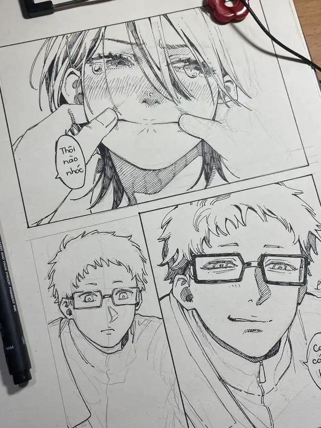 Bản vẽ manga hoàn chỉnh với các nét bút liner