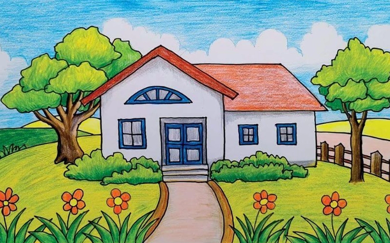 Bộ dụng cụ vẽ bao gồm bút chì, thước kẻ, gôm