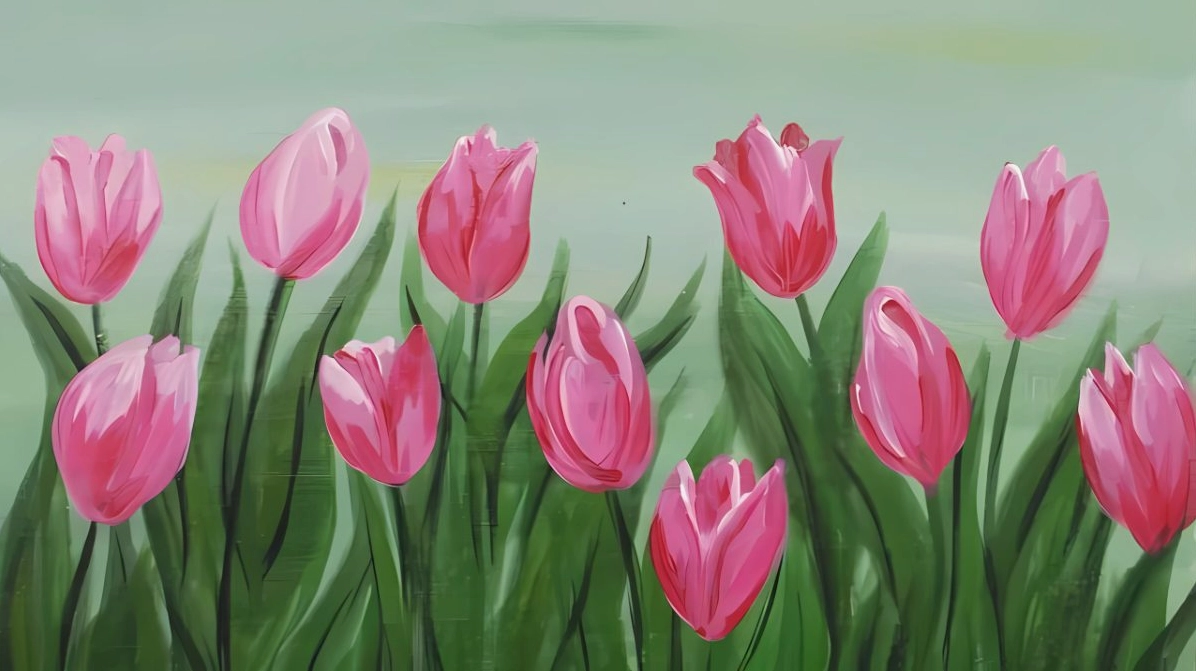 Bức tranh vẽ hoa tulip bằng màu nước