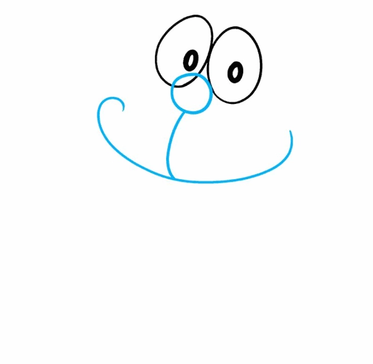 Bước 2: Phác thảo đầu và thân cách vẽ Doraemon