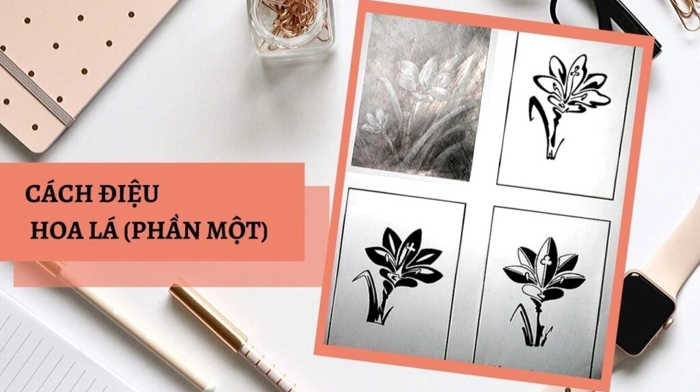 Cách điệu hoa lá với đường nét mềm mại
