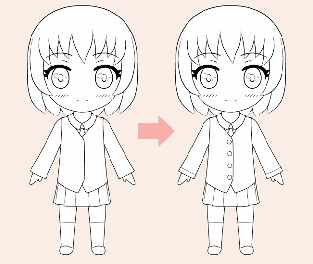 Cách vẽ chibi bước 5: Vẽ tóc và tai cho nhân vật