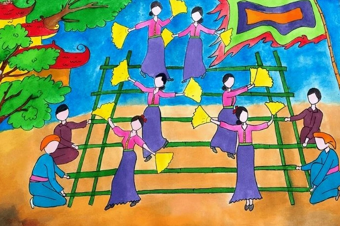Cảnh chợ Tết nhộn nhịp với nhiều gian hàng