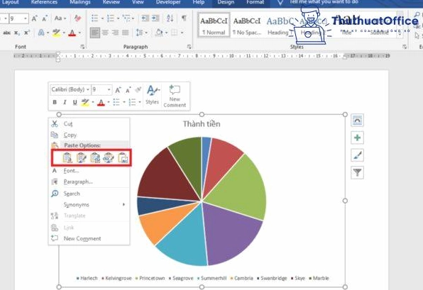 Chọn Chart để chèn biểu đồ trong Word