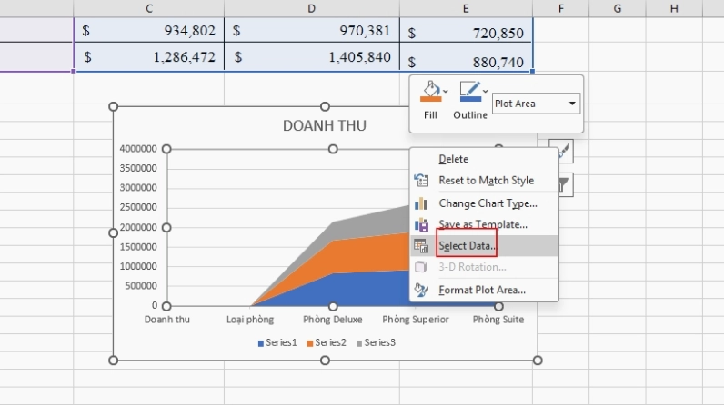 Chọn Select Data