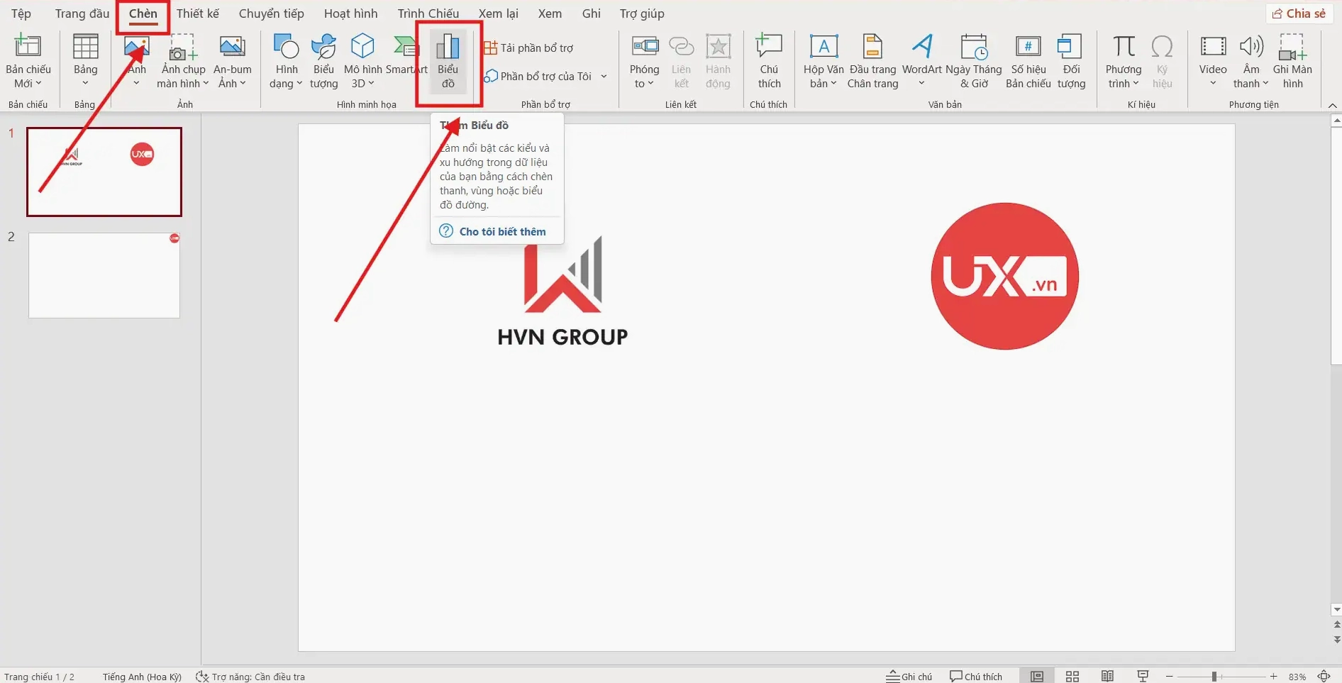 Giao diện chèn biểu đồ cột trong PowerPoint