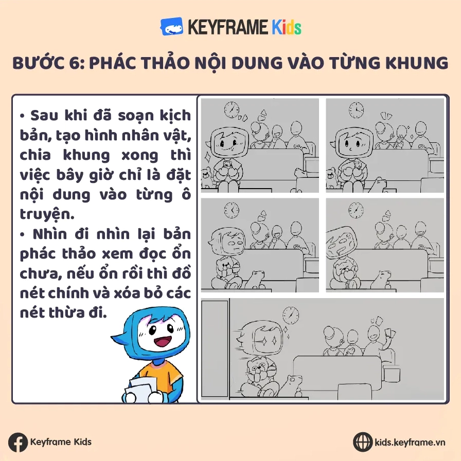Hình ảnh minh họa quá trình phác thảo nội dung vào từng khung truyện.