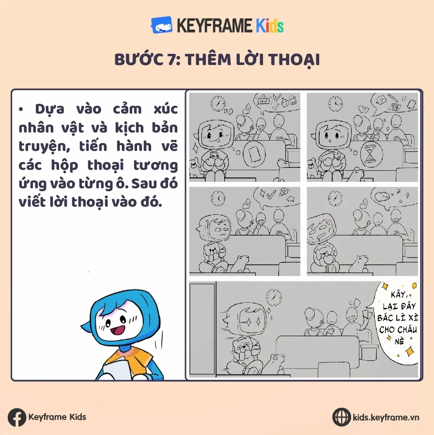 Hình ảnh minh họa việc thêm lời thoại vào các khung truyện.