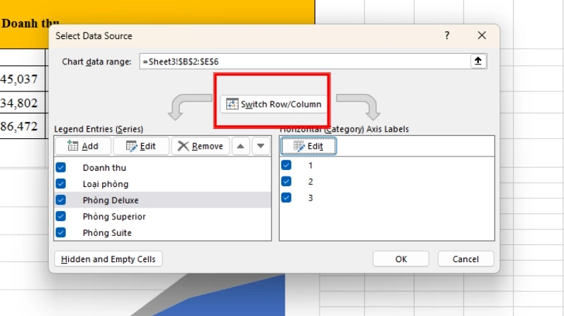 Hoán đổi dữ liệu bằng Switch Row/Column