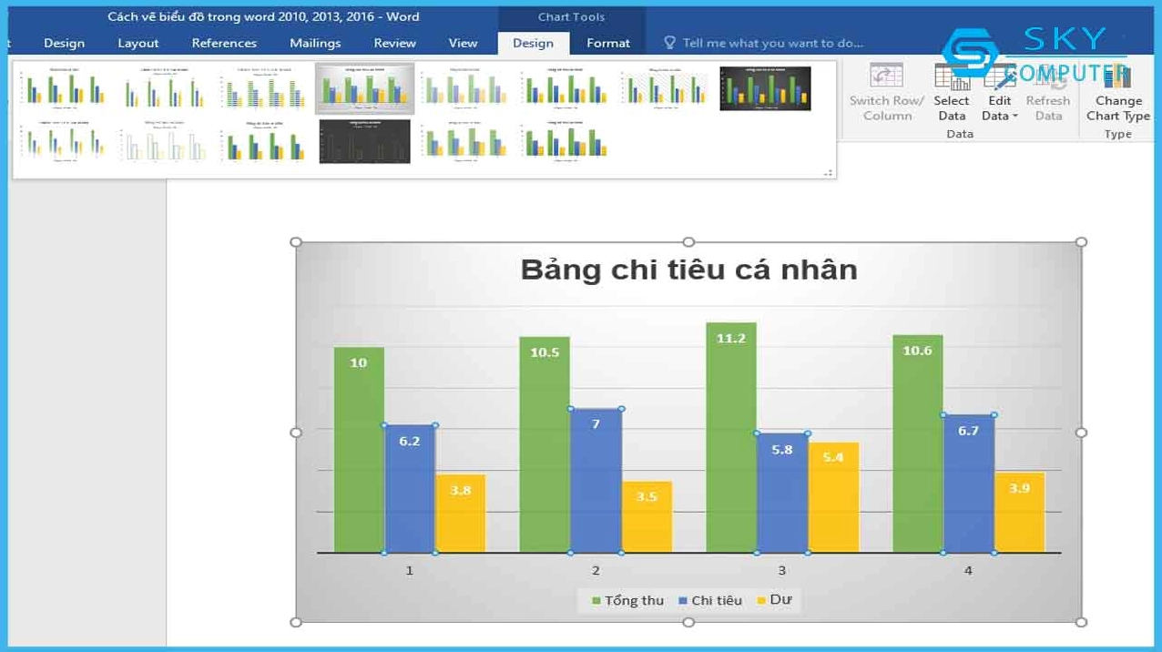 Hoàn thiện biểu đồ trong Word