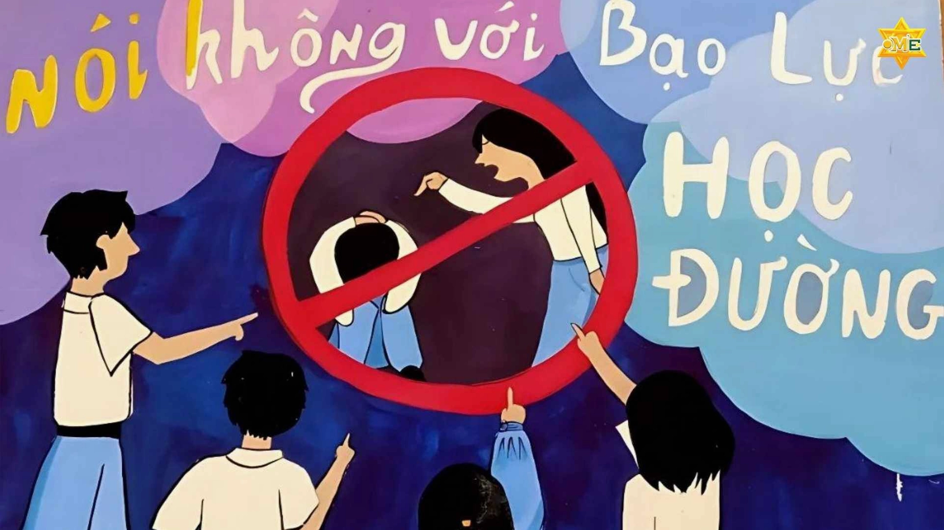 Học sinh đang vẽ tranh chống bạo lực học đường