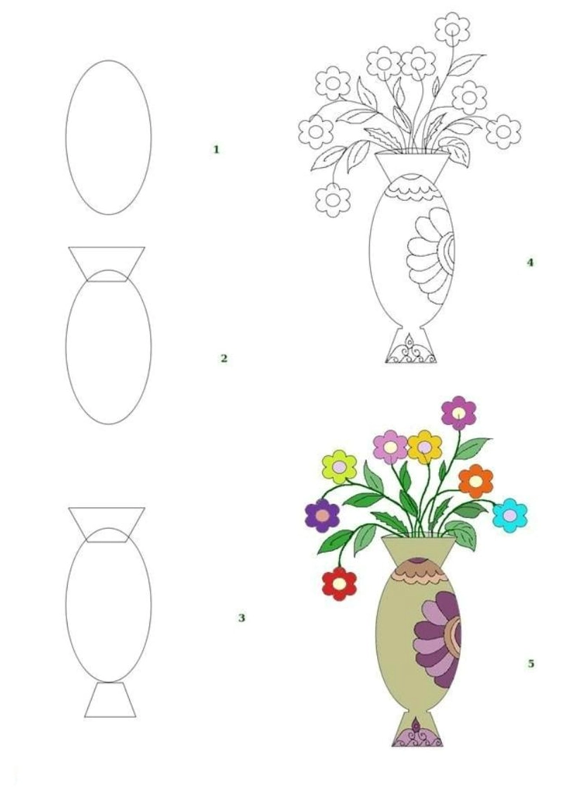 Hướng dẫn cách vẽ bình hoa kết hợp với hoa