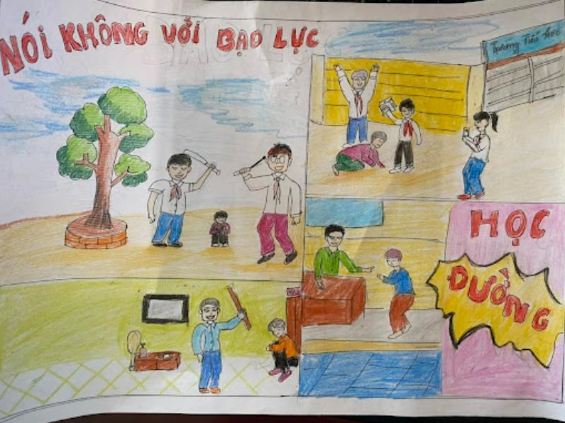 Hướng dẫn từng bước vẽ tranh bạo lực học đường