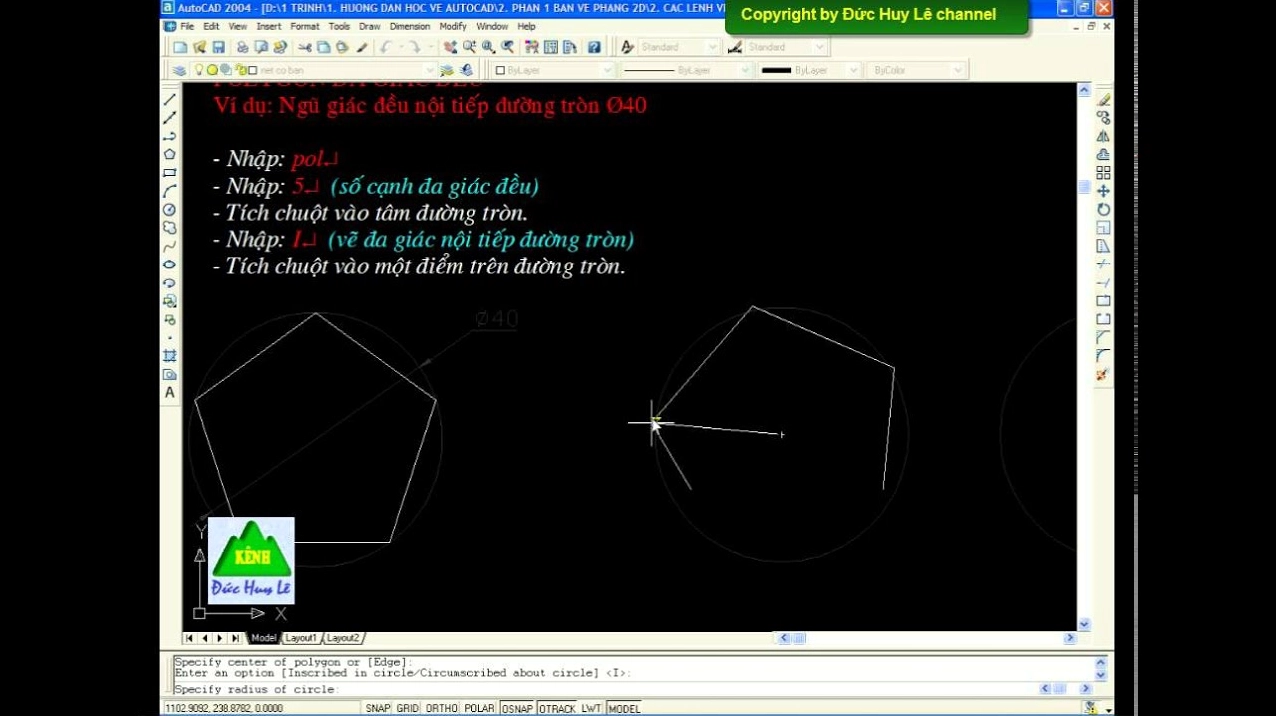 Minh họa cách vẽ lục giác đều trong phần mềm thiết kế CAD