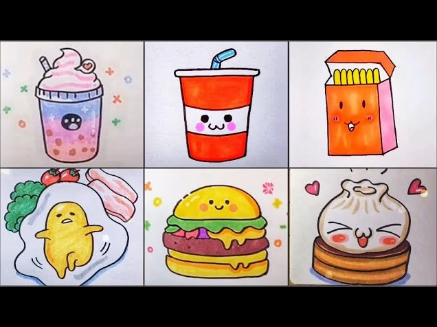 Minh họa cách vẽ những hình đồ ăn cute