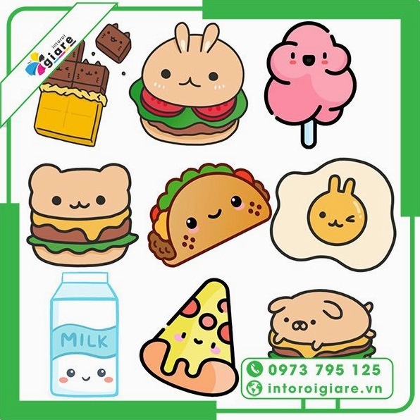 Minh họa cách vẽ sticker đồ ăn cute