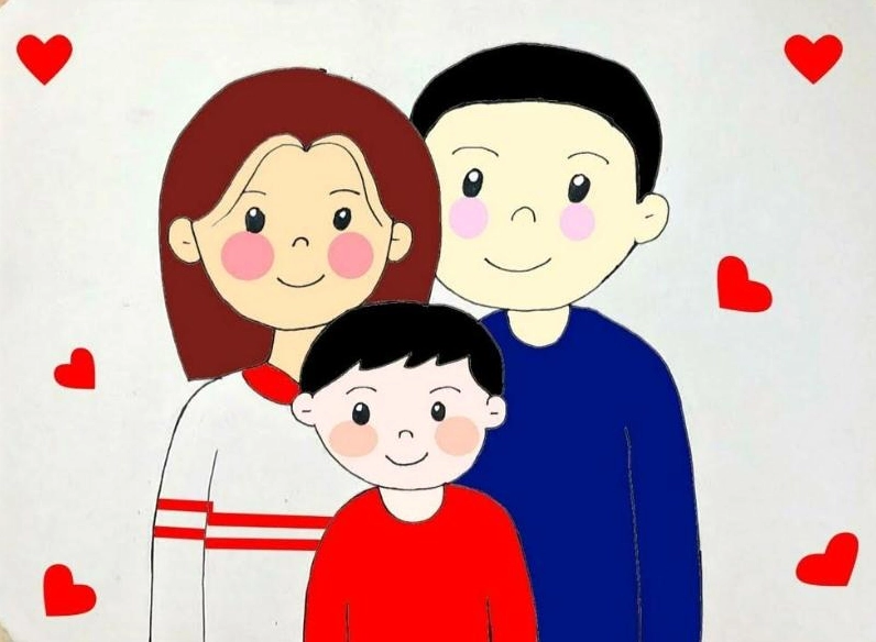 Một bức tranh vẽ gia đình hạnh phúc