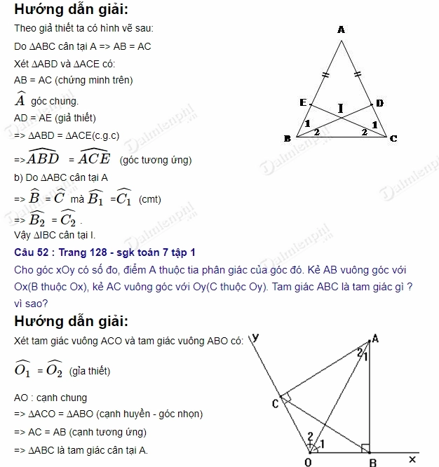 Toán lớp 7 tam giác cân