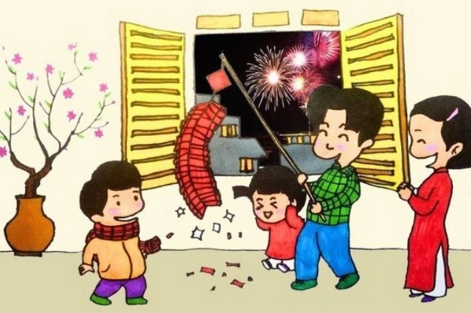 Tranh vẽ chủ đề sum vầy ngày Tết