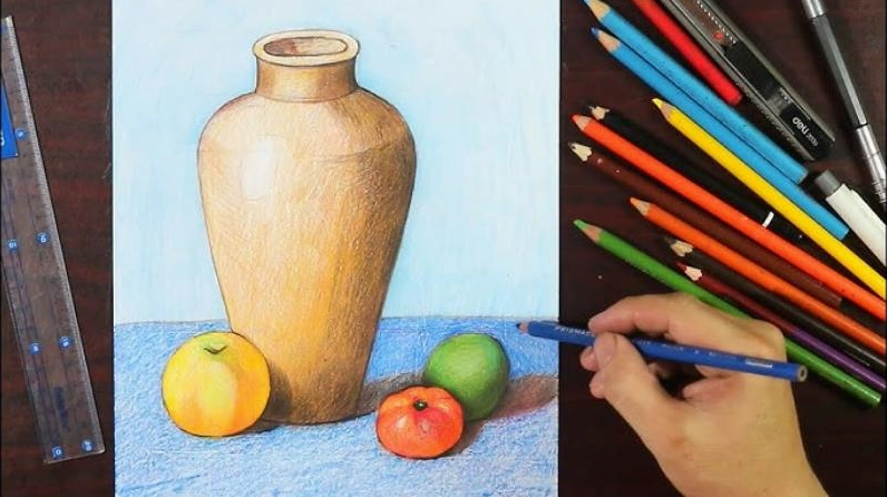 Vẽ bình hoa hình trụ đơn giản