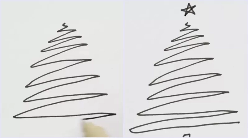 Vẽ cây thông Noel với các đường zigzag tạo tán lá