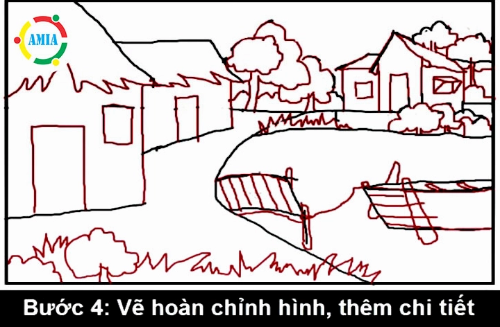 Vẽ chi tiết và tạo chiều sâu cho tranh phong cảnh làng quê