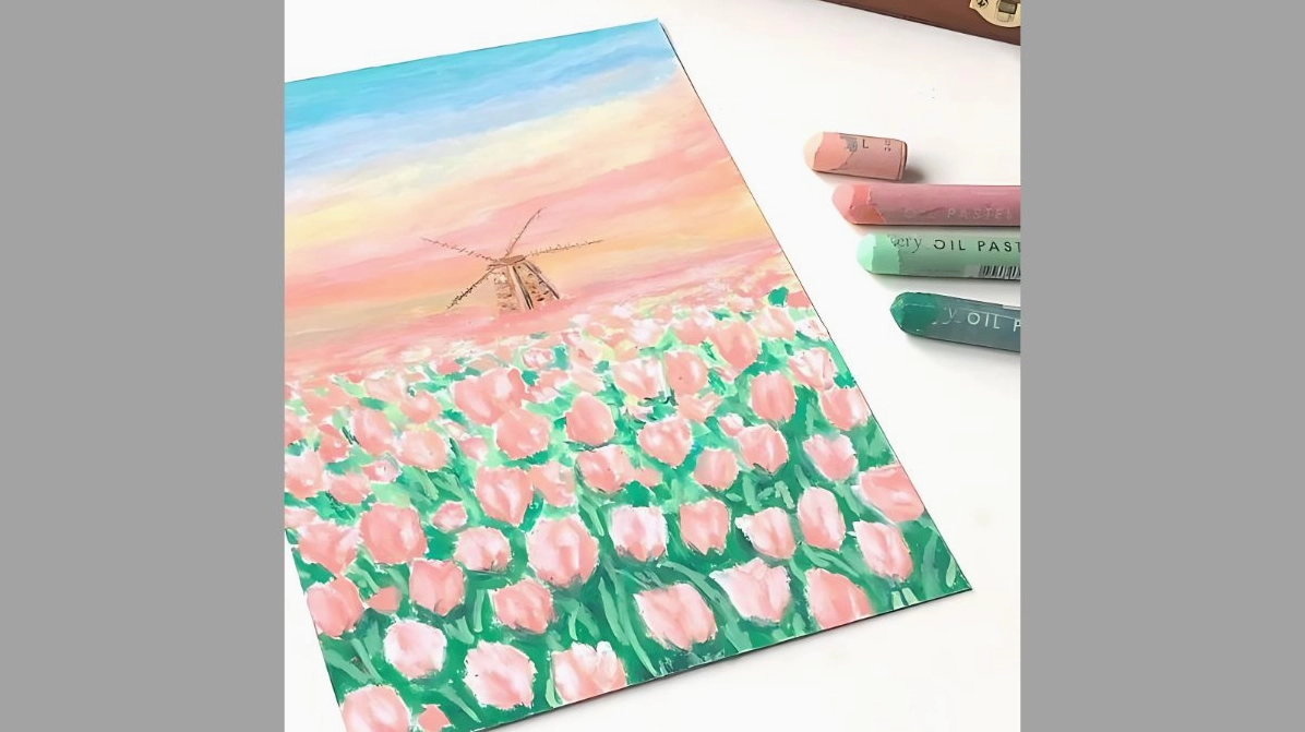 Vẽ hoa tulip tranh vẽ cánh đồng hoa đẹp