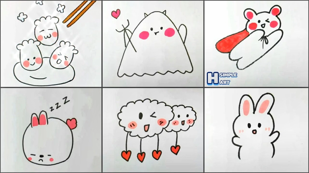 Vẽ khuôn mặt cute với mắt to tròn và biểu cảm đáng yêu