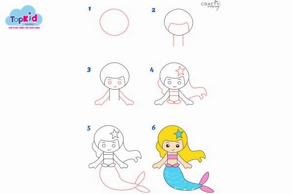 Vẽ nàng tiên cá - Cách vẽ người đơn giản cho trẻ em