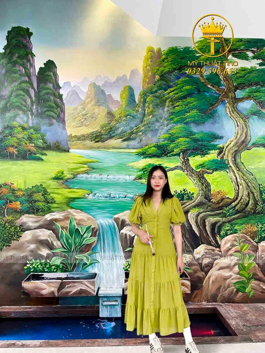 Vẽ tranh tường thuyền trên biển