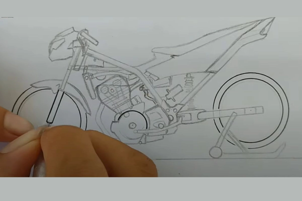 Vẽ xe độ dòng Satria bắt đầu bằng phác thảo khung cơ bản