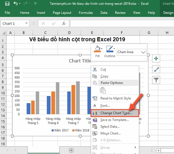 Biểu đồ cột Excel đã hoàn thiện và chuyên nghiệp