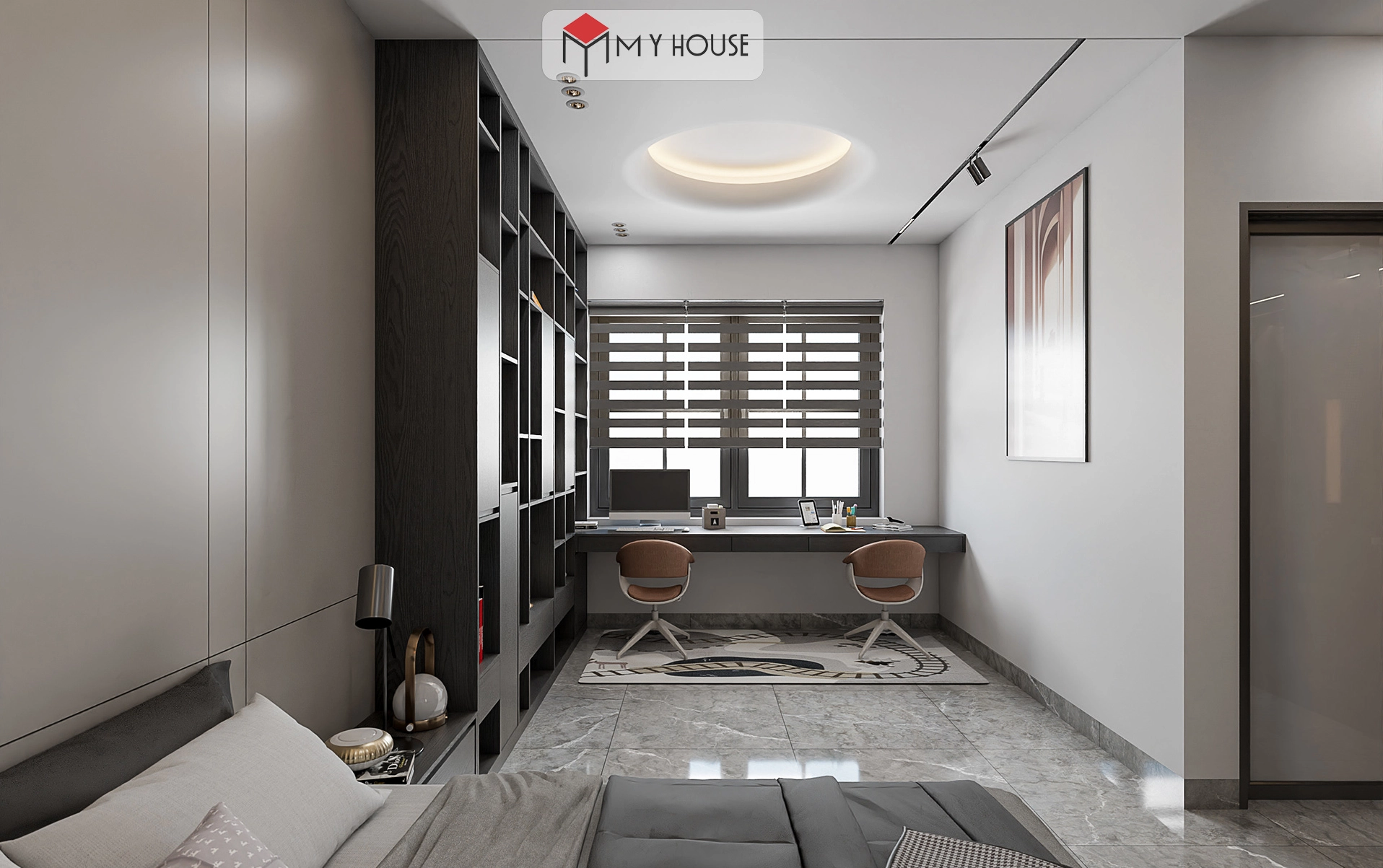 Bố cục giường trong bản vẽ phòng ngủ 12m2