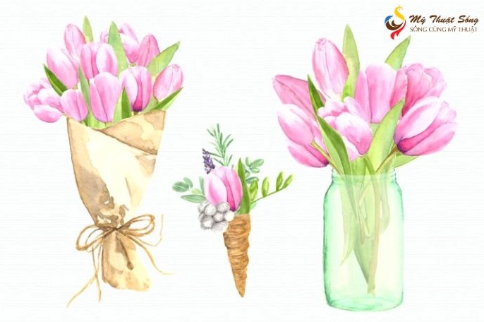 Bông hoa tulip vẽ bằng màu nước