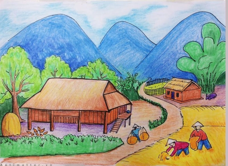 Bức tranh phong cảnh đang được vẽ