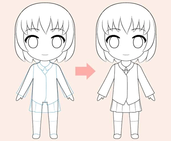 Bước 4- Vẽ quần áo chibi
