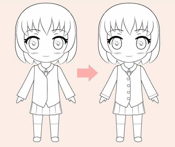 Bước 5- Đi lại nét và hoàn thành bản vẽ chibi