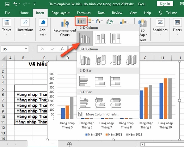 Các bước chuẩn bị dữ liệu để vẽ biểu đồ cột trong Excel