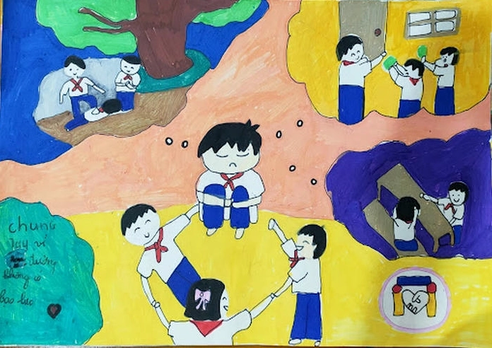 Cách thể hiện bạo lực học đường trong tranh vẽ