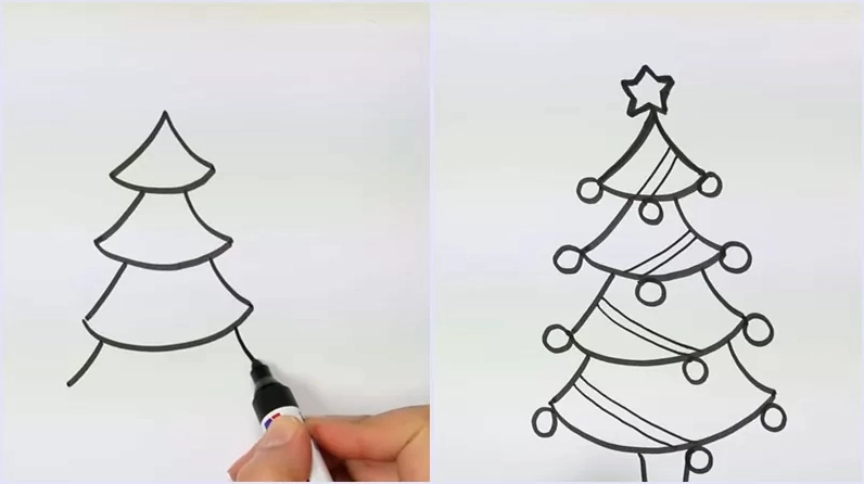 Cách vẽ cây thông Noel đơn giản, tối giản