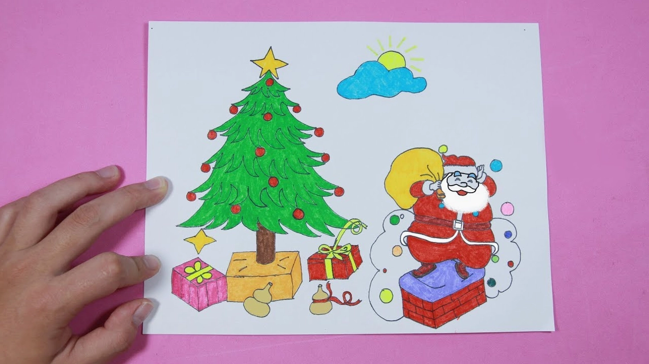 Cách vẽ cây thông và ông già Noel đơn giản