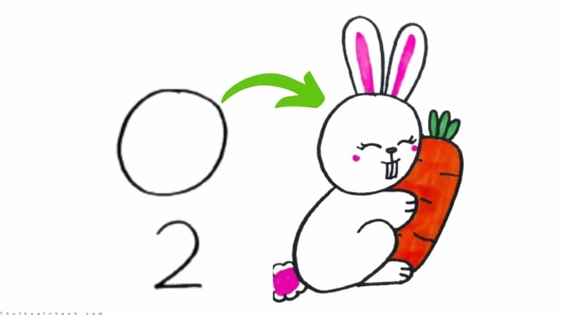 Cách vẽ con thỏ dựa trên con số 2