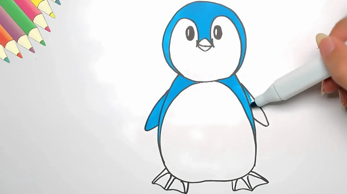 Cách vẽ con vật chim cánh cụt cute