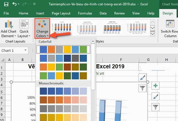Chỉnh sửa dữ liệu nguồn cho biểu đồ cột trong Excel