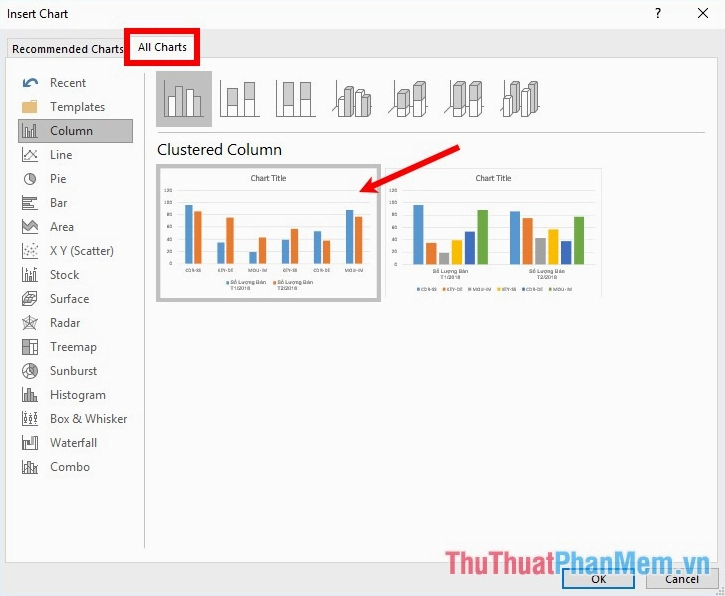 Chọn nhiều kiểu biểu đồ khác nhau trong Excel