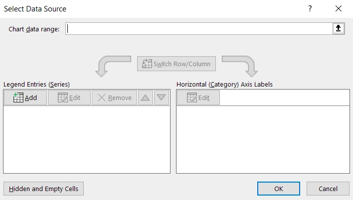Cửa sổ chọn dữ liệu để vẽ biểu đồ trong Excel