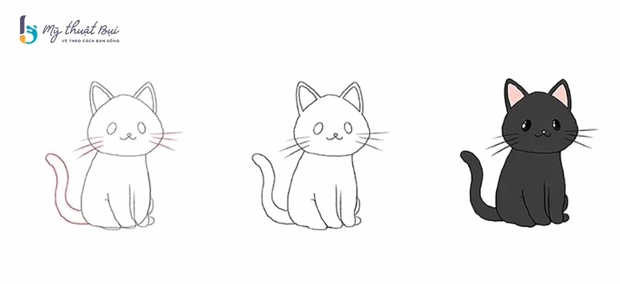Đi nét và tô màu mèo chibi