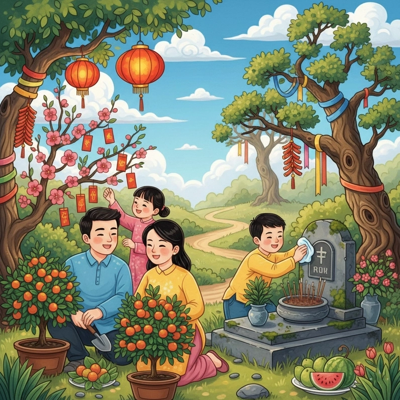 Gợi ý tranh vẽ ngày Tết trong gia đình đẹp mắt