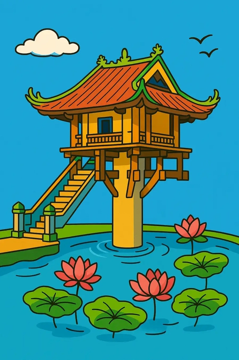 Hình phác thảo Chùa Một Cột đẹp mắt