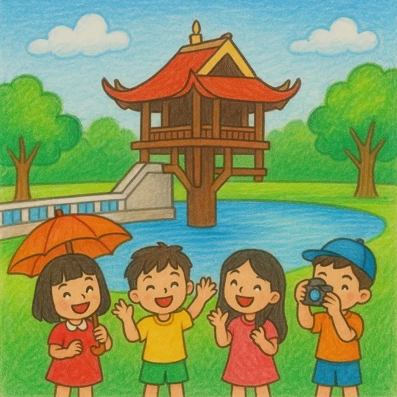 Hình vẽ Chùa Một Cột phù hợp học sinh